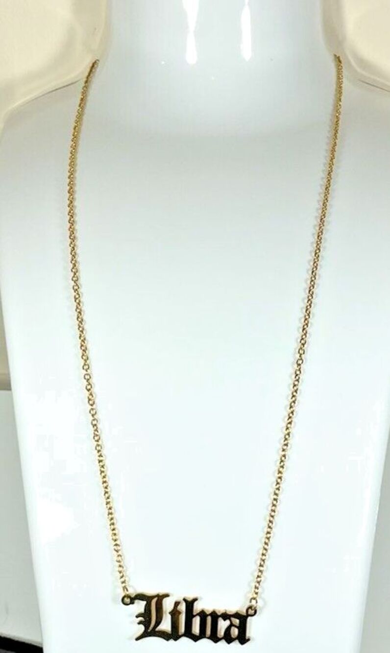 LIBRA Astrological Zodiac Script 18" Necklace Gold Tone Birthday  Astrology EUC